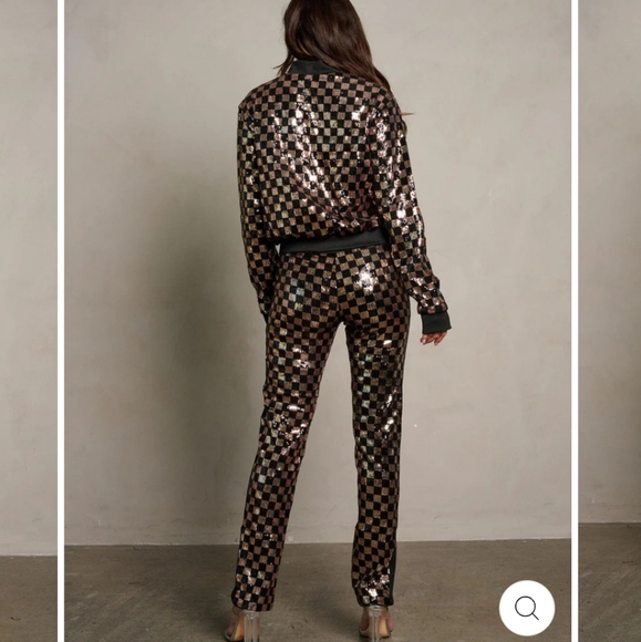 #20 Sequin Plaid Zip-Up Jacket Pant Set Last One! - Picture 5 of 6